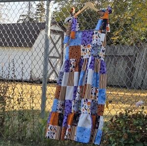 Jessica Patchwork Midi Dress in Orange, Purple & Blue